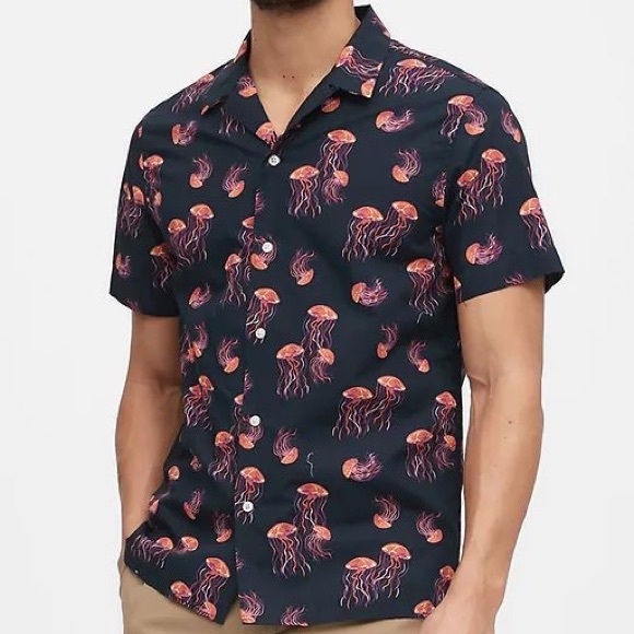 Banana Republic Other - BANANA REPUBLIC • Luxe Poplin Jellyfish Button Down Shirt Size Small Slim Fit